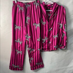 Women’s Zebra Print Stripe Pajama Set - Hot Pink